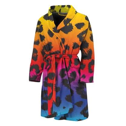 Rainbow Leopard Print Men's Bathrobe