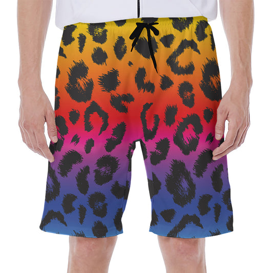 Rainbow Leopard Print Men's Beach Shorts