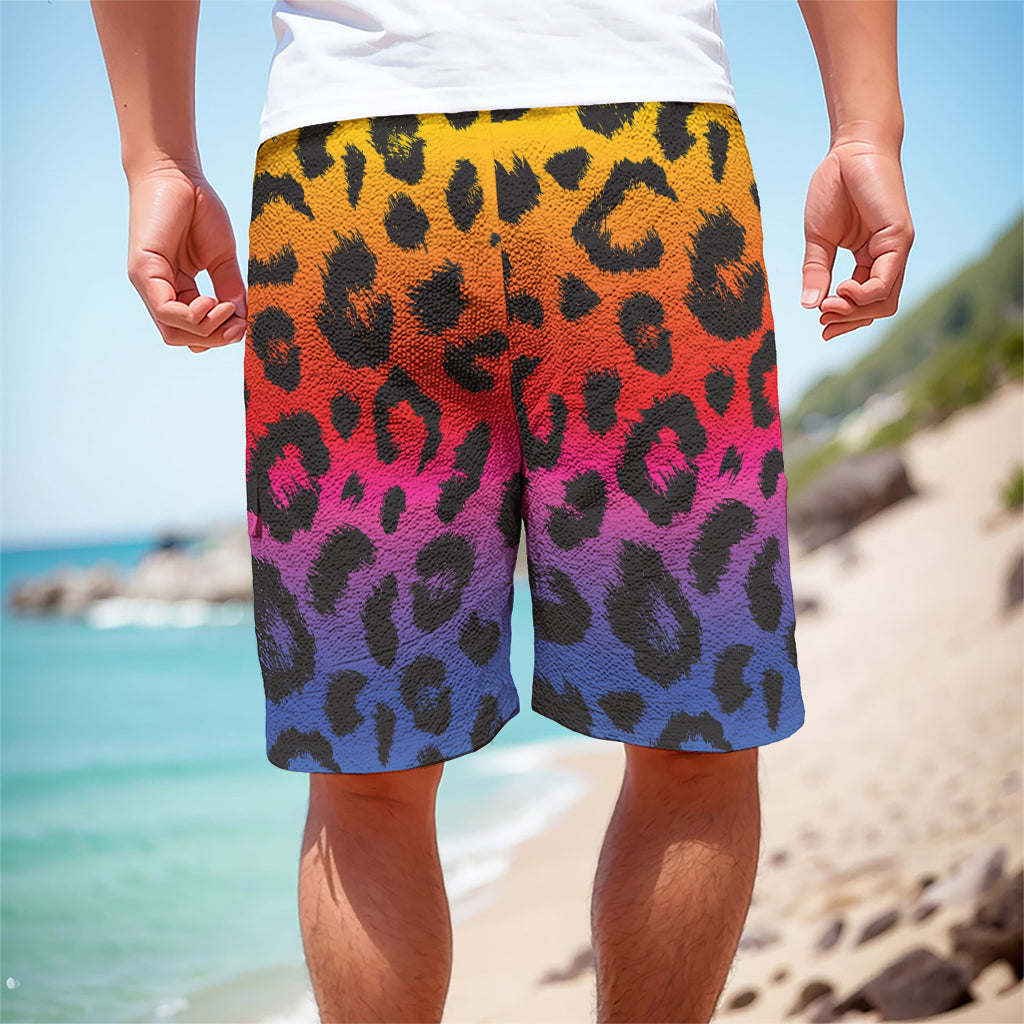 Rainbow Leopard Print Men's Cargo Shorts
