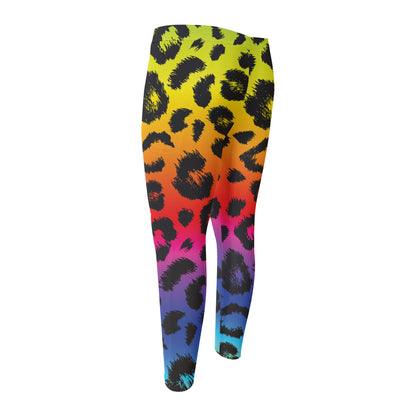 Rainbow Leopard Print Men's Compression Pants