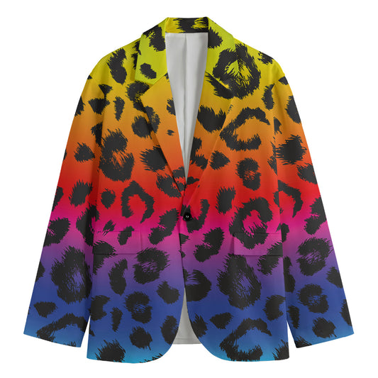 Rainbow Leopard Print Men's Cotton Blazer