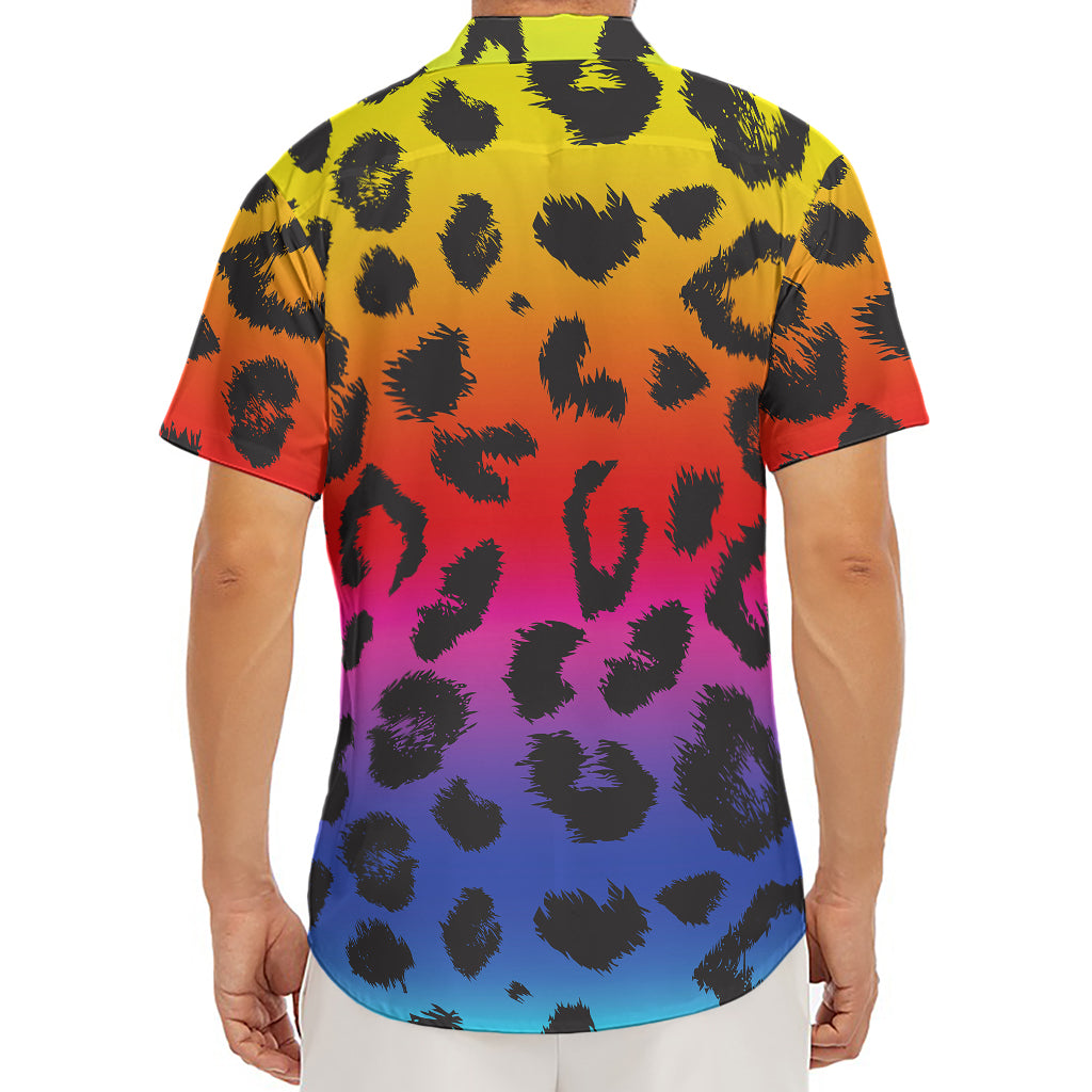 Rainbow Leopard Print Men's Deep V-Neck Shirt
