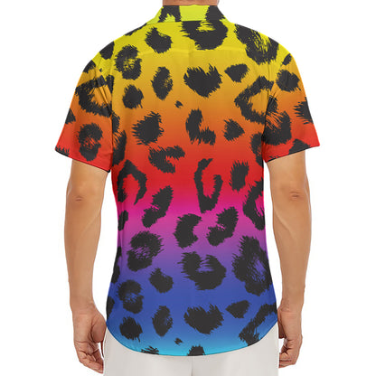 Rainbow Leopard Print Men's Deep V-Neck Shirt