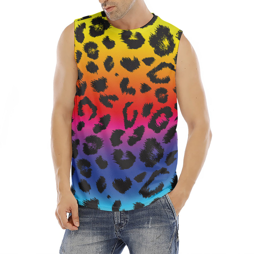 Rainbow Leopard Print Men's Fitness Tank Top