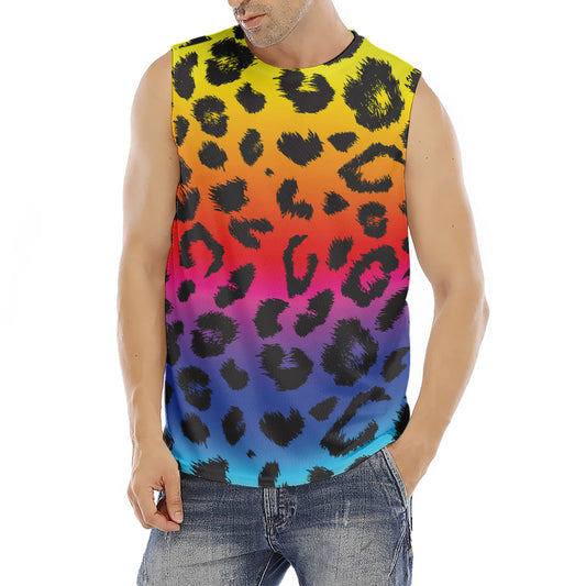 Rainbow Leopard Print Men's Fitness Tank Top
