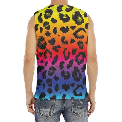 Rainbow Leopard Print Men's Fitness Tank Top