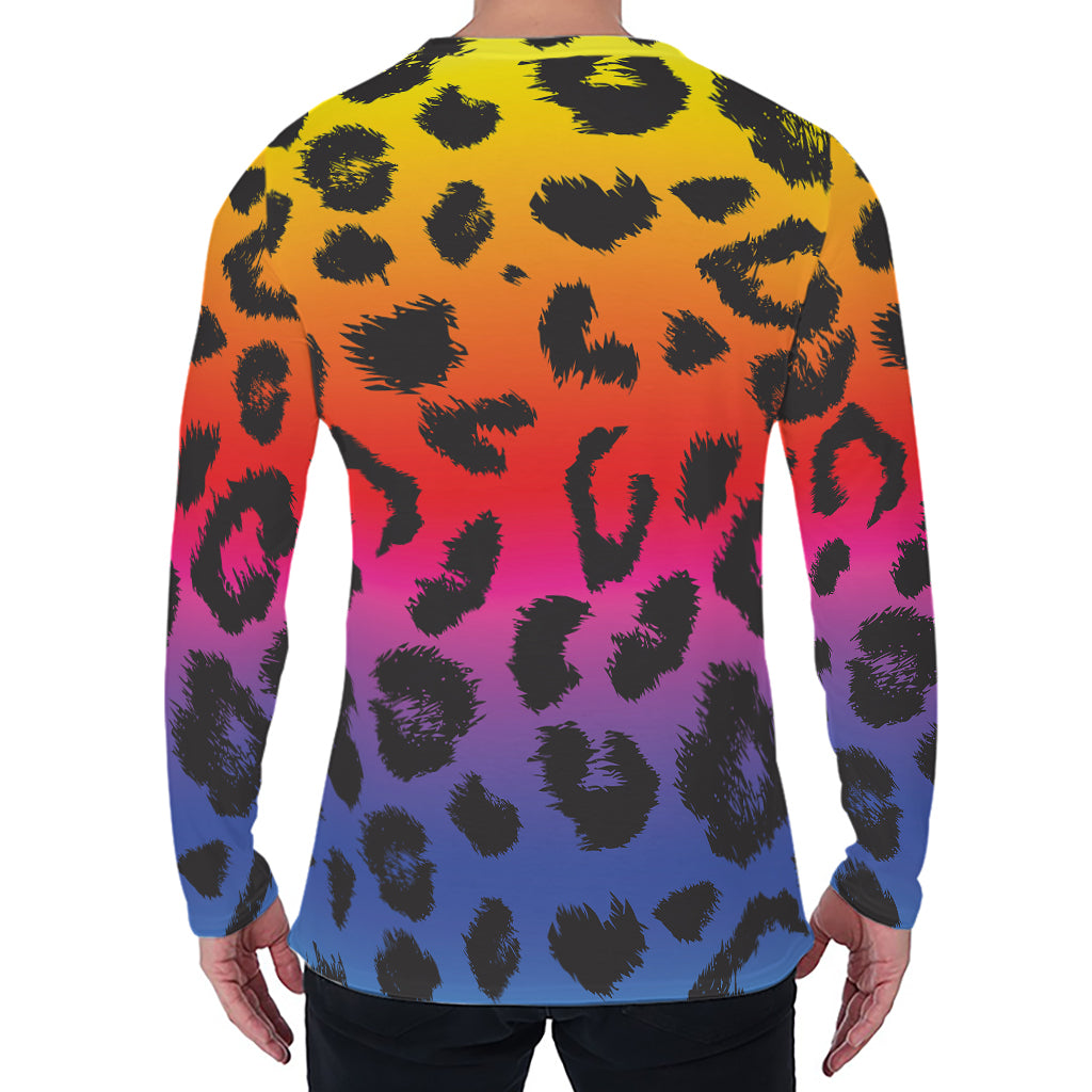 Rainbow Leopard Print Men's Long Sleeve T-Shirt
