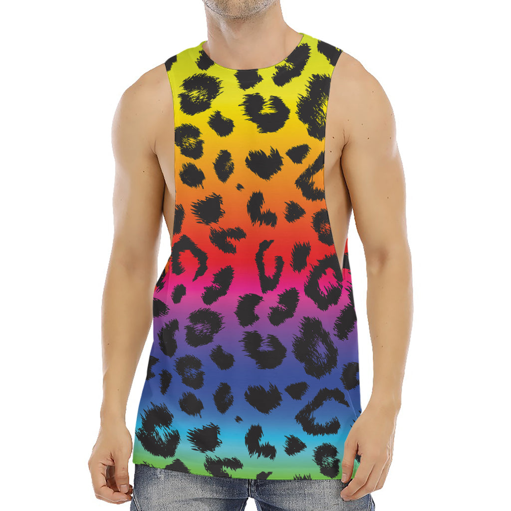Rainbow Leopard Print Men's Muscle Tank Top