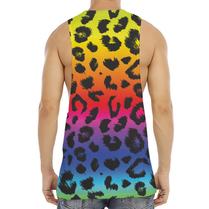 Rainbow Leopard Print Men's Muscle Tank Top