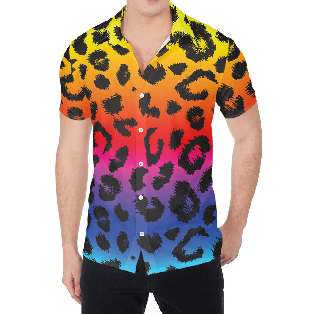 Rainbow Leopard Print Men's Shirt