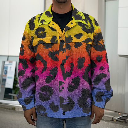 Rainbow Leopard Print Men's Shirt Jacket