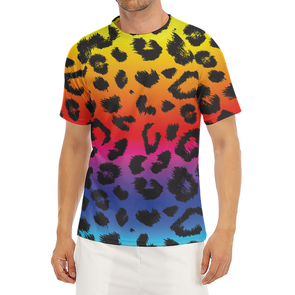 Rainbow Leopard Print Men's Short Sleeve Rash Guard