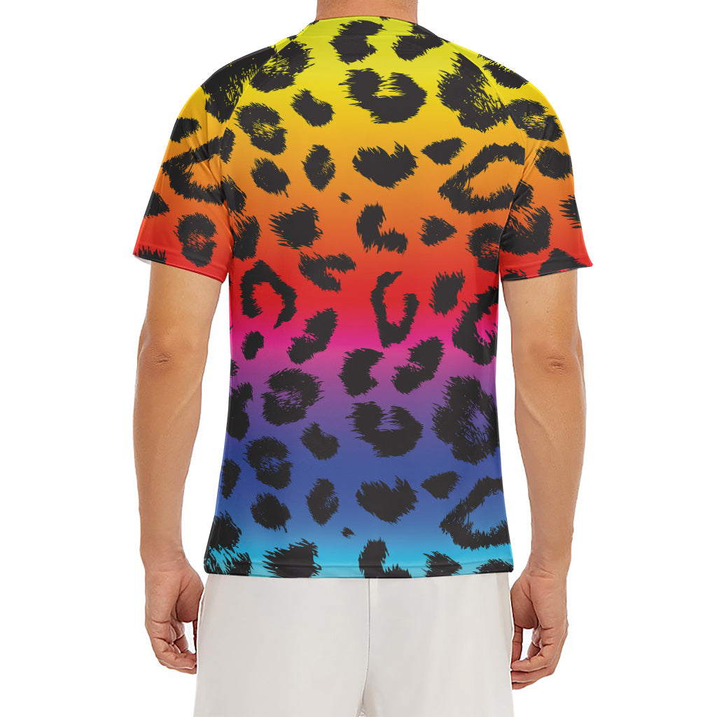 Rainbow Leopard Print Men's Short Sleeve Rash Guard