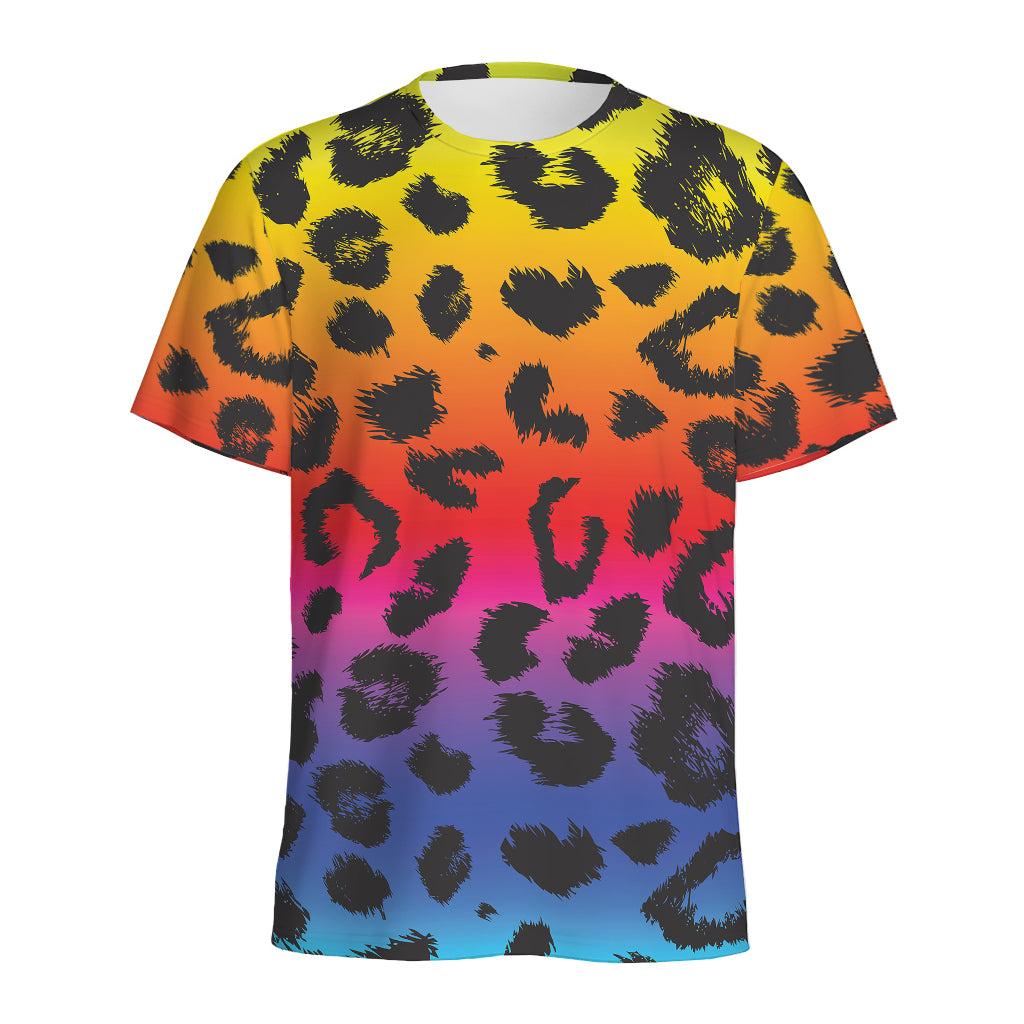 Rainbow Leopard Print Men's Sports T-Shirt