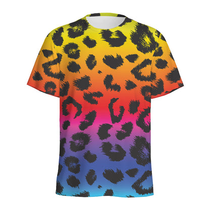 Rainbow Leopard Print Men's Sports T-Shirt