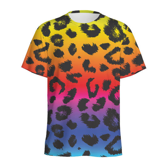 Rainbow Leopard Print Men's Sports T-Shirt