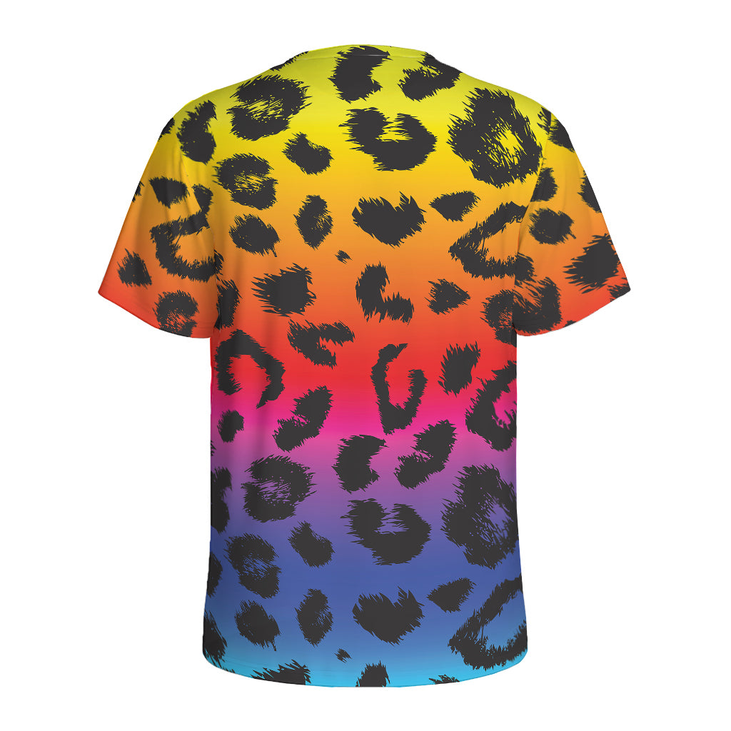 Rainbow Leopard Print Men's Sports T-Shirt