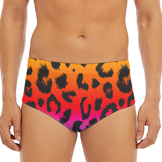 Rainbow Leopard Print Men's Triangle Swim Briefs