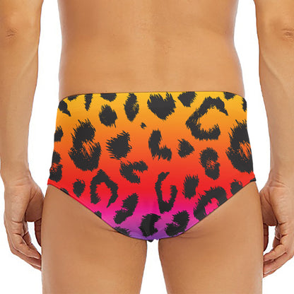 Rainbow Leopard Print Men's Triangle Swim Briefs