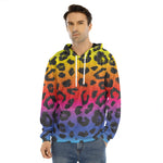 Rainbow Leopard Print Men's Velvet Pullover Hoodie