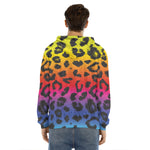 Rainbow Leopard Print Men's Velvet Pullover Hoodie