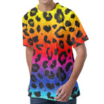 Rainbow Leopard Print Men's Velvet T-Shirt