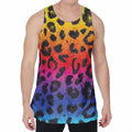 Rainbow Leopard Print Men's Velvet Tank Top