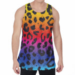 Rainbow Leopard Print Men's Velvet Tank Top
