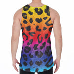 Rainbow Leopard Print Men's Velvet Tank Top