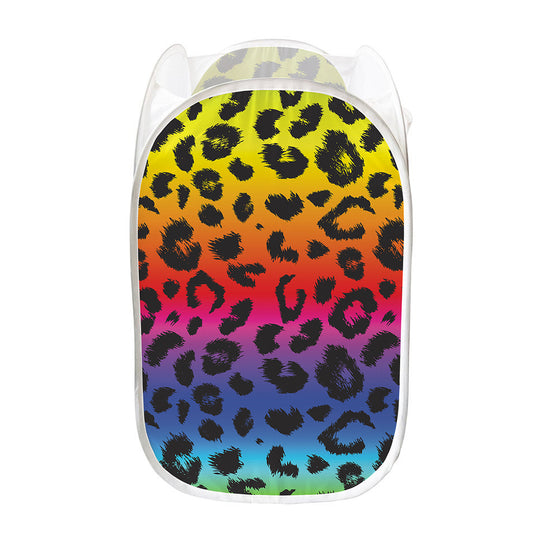 Rainbow Leopard Print Mesh Laundry Hamper