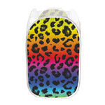 Rainbow Leopard Print Mesh Laundry Hamper
