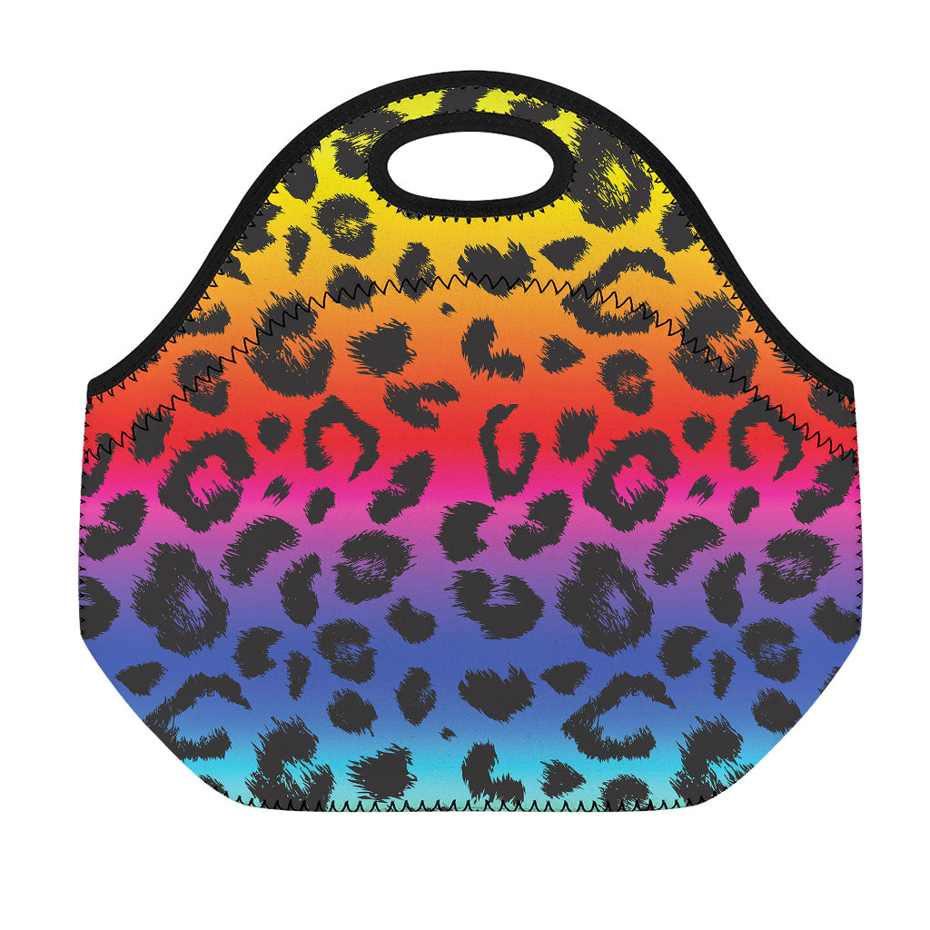 Rainbow Leopard Print Neoprene Lunch Bag