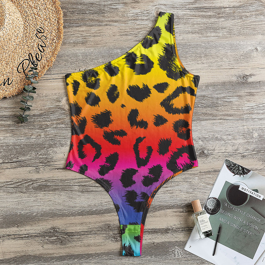 Rainbow Leopard Print One Shoulder Bodysuit