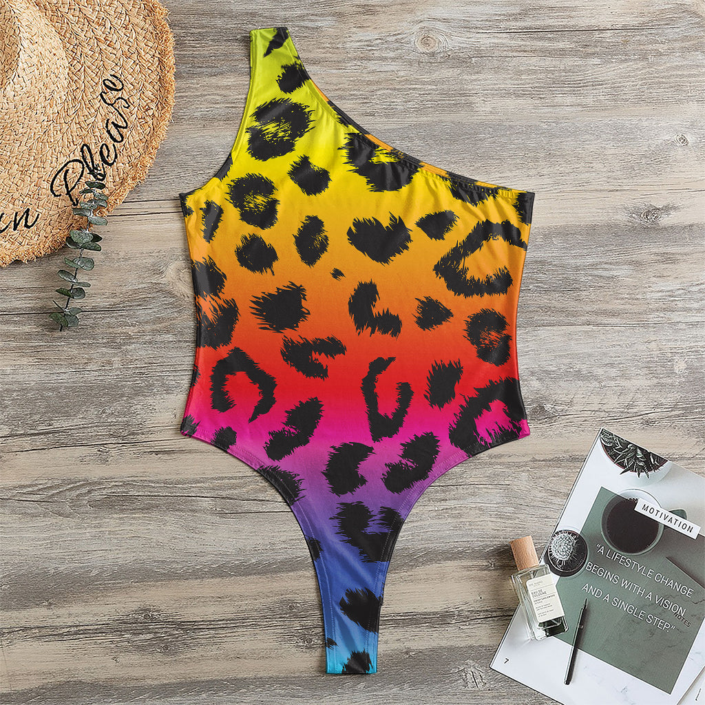 Rainbow Leopard Print One Shoulder Bodysuit