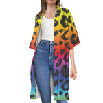 Rainbow Leopard Print Open Front Beach Cover Up