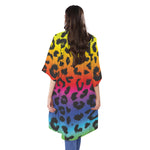 Rainbow Leopard Print Open Front Beach Cover Up