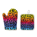 Rainbow Leopard Print Oven Mitt And Pot Holder Set