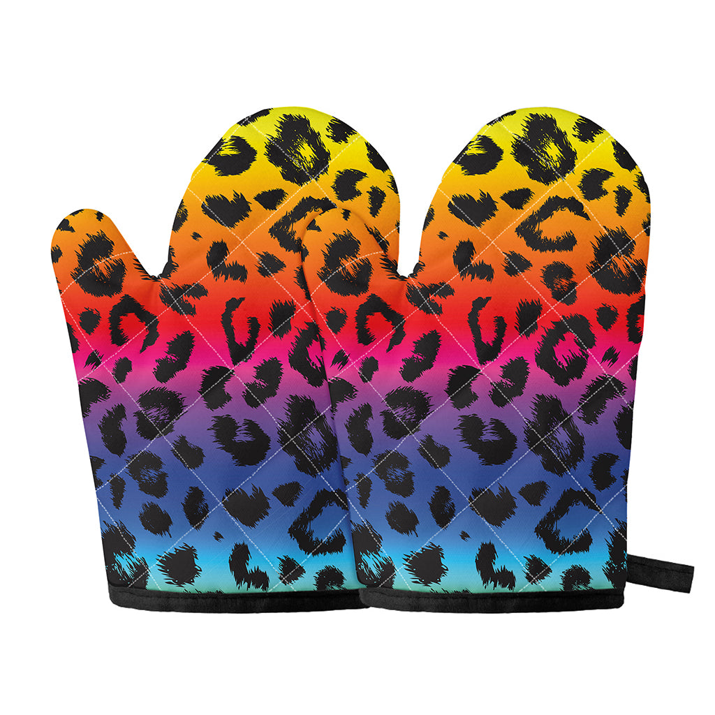 Rainbow Leopard Print Oven Mitts