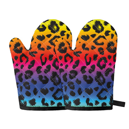 Rainbow Leopard Print Oven Mitts