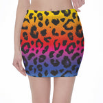 Rainbow Leopard Print Pencil Mini Skirt