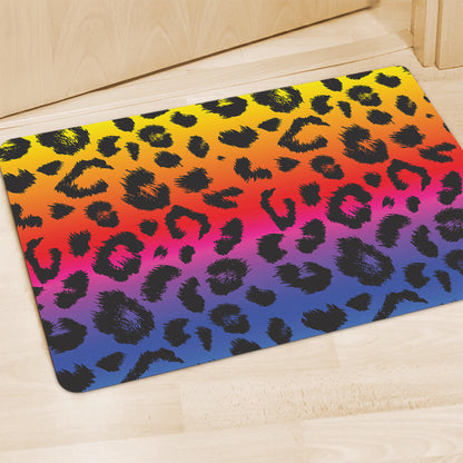 Rainbow Leopard Print Polyester Doormat