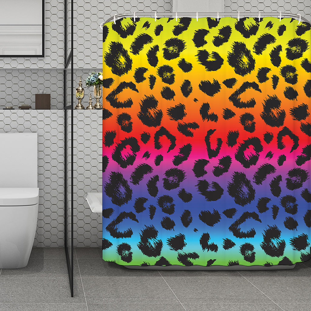 Rainbow Leopard Print Polyester Shower Curtain
