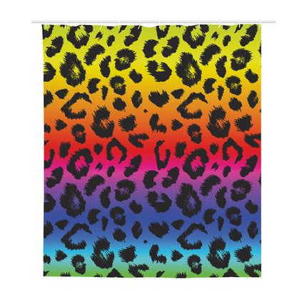 Rainbow Leopard Print Polyester Shower Curtain