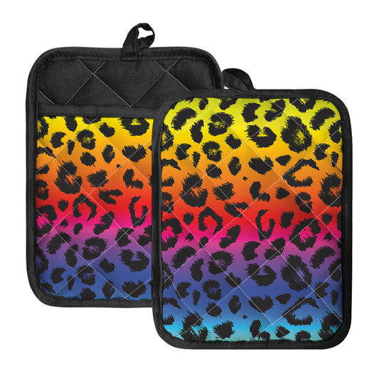 Rainbow Leopard Print Pot Holders With Pocket