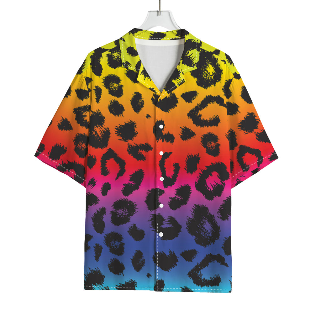 Rainbow Leopard Print Rayon Hawaiian Shirt