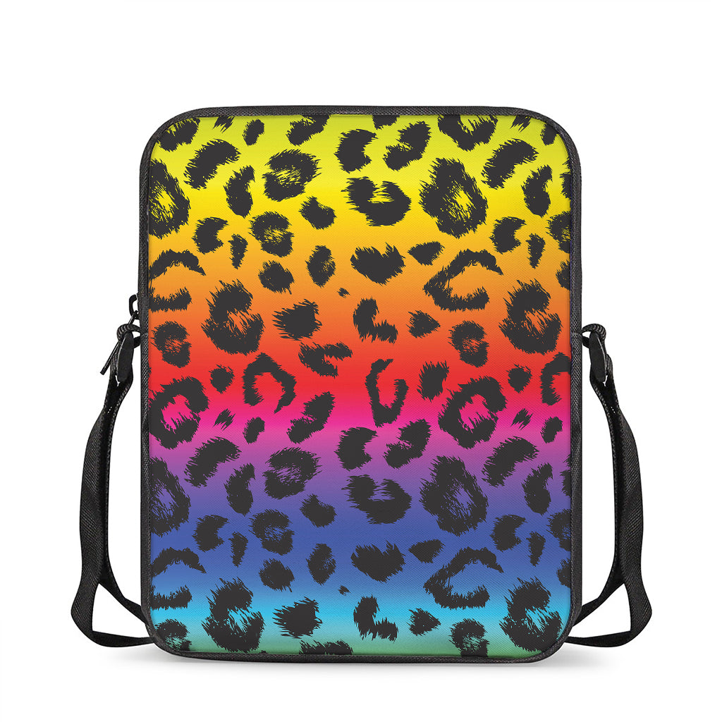 Rainbow Leopard Print Rectangular Crossbody Bag