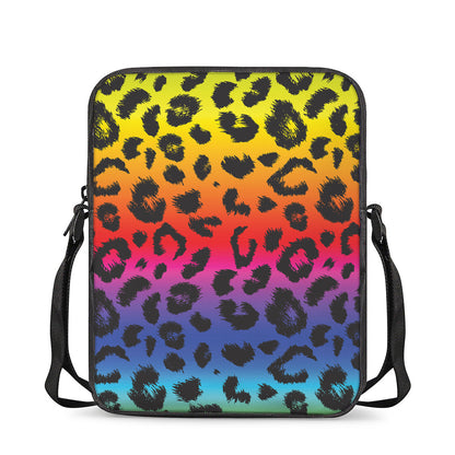 Rainbow Leopard Print Rectangular Crossbody Bag