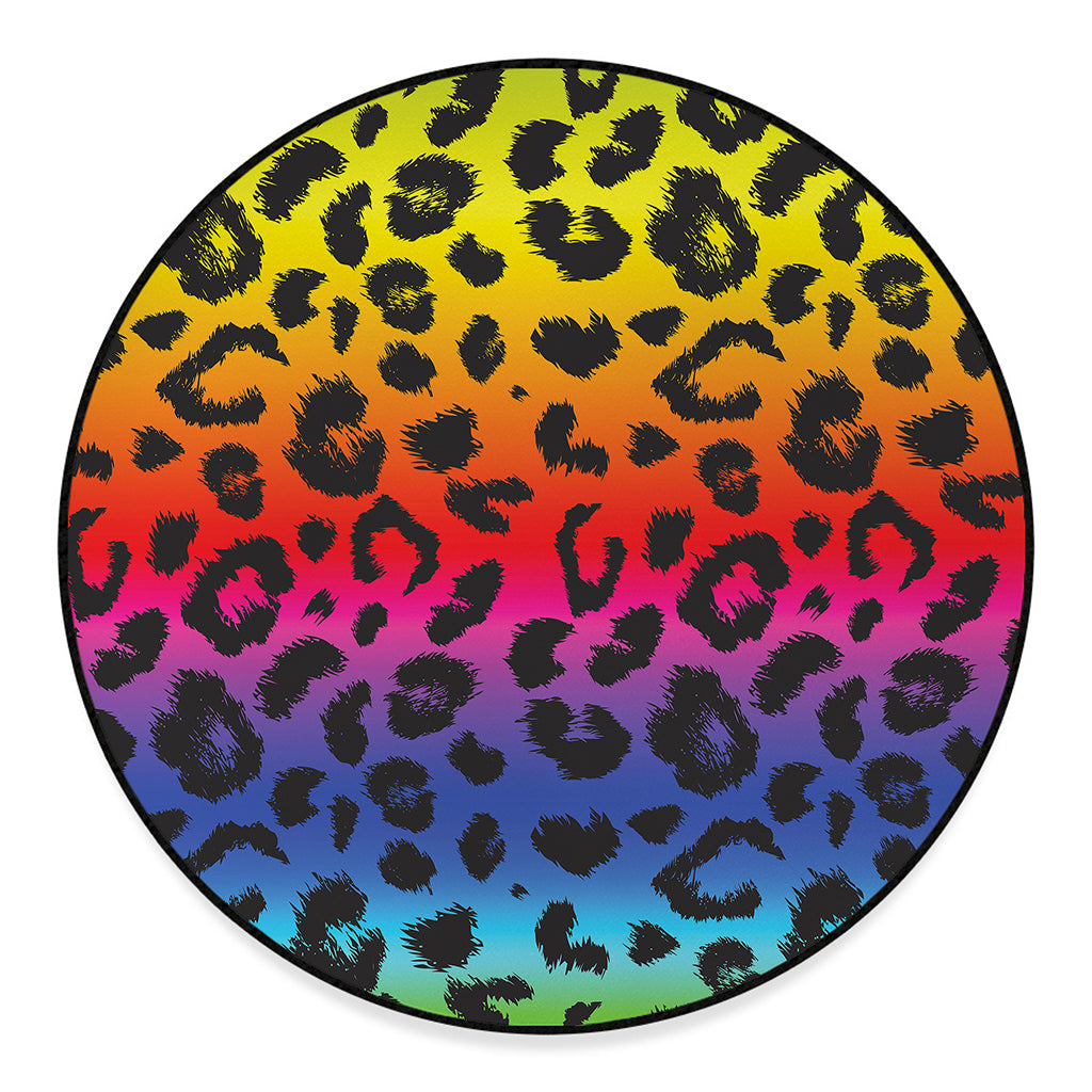Rainbow Leopard Print Round Floor Mat