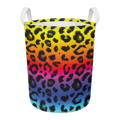 Rainbow Leopard Print Round Laundry Basket