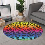 Rainbow Leopard Print Round Rug